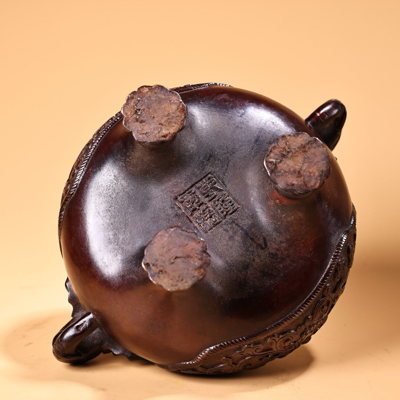 Chinese antique pure copper high relief carved incense burner