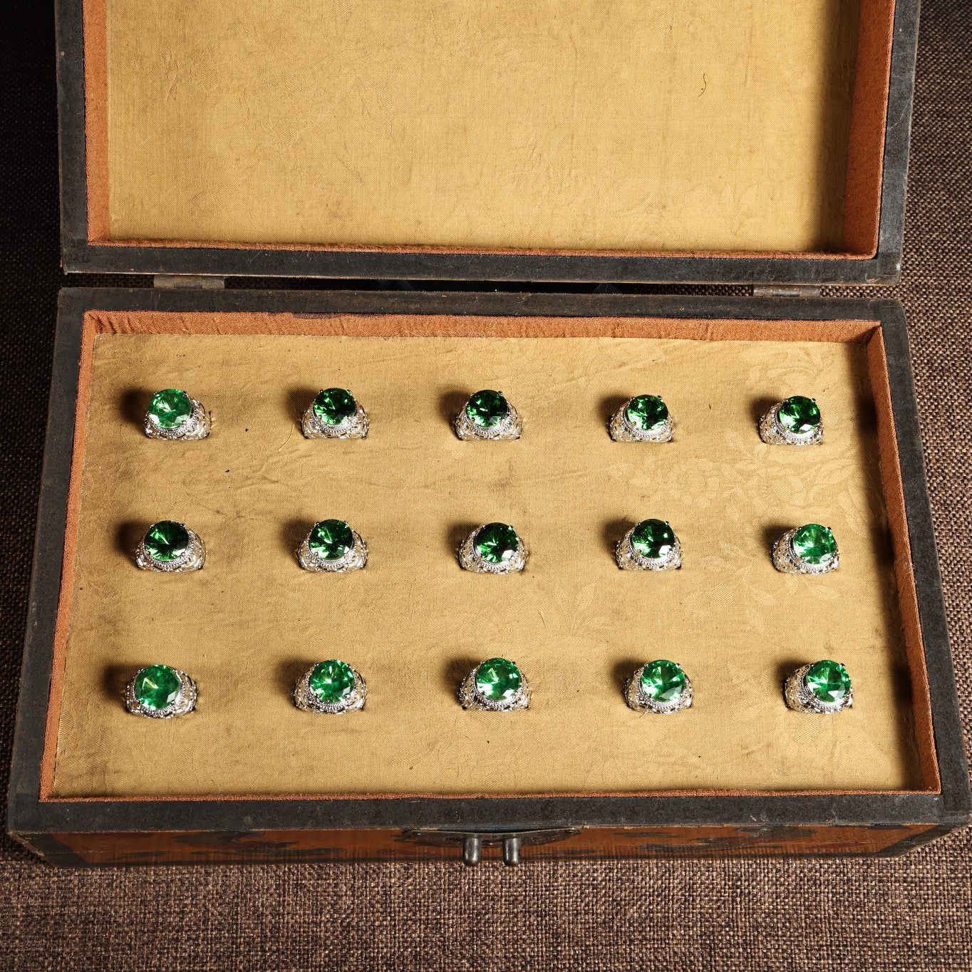 A box of Chinese antique diamond rings