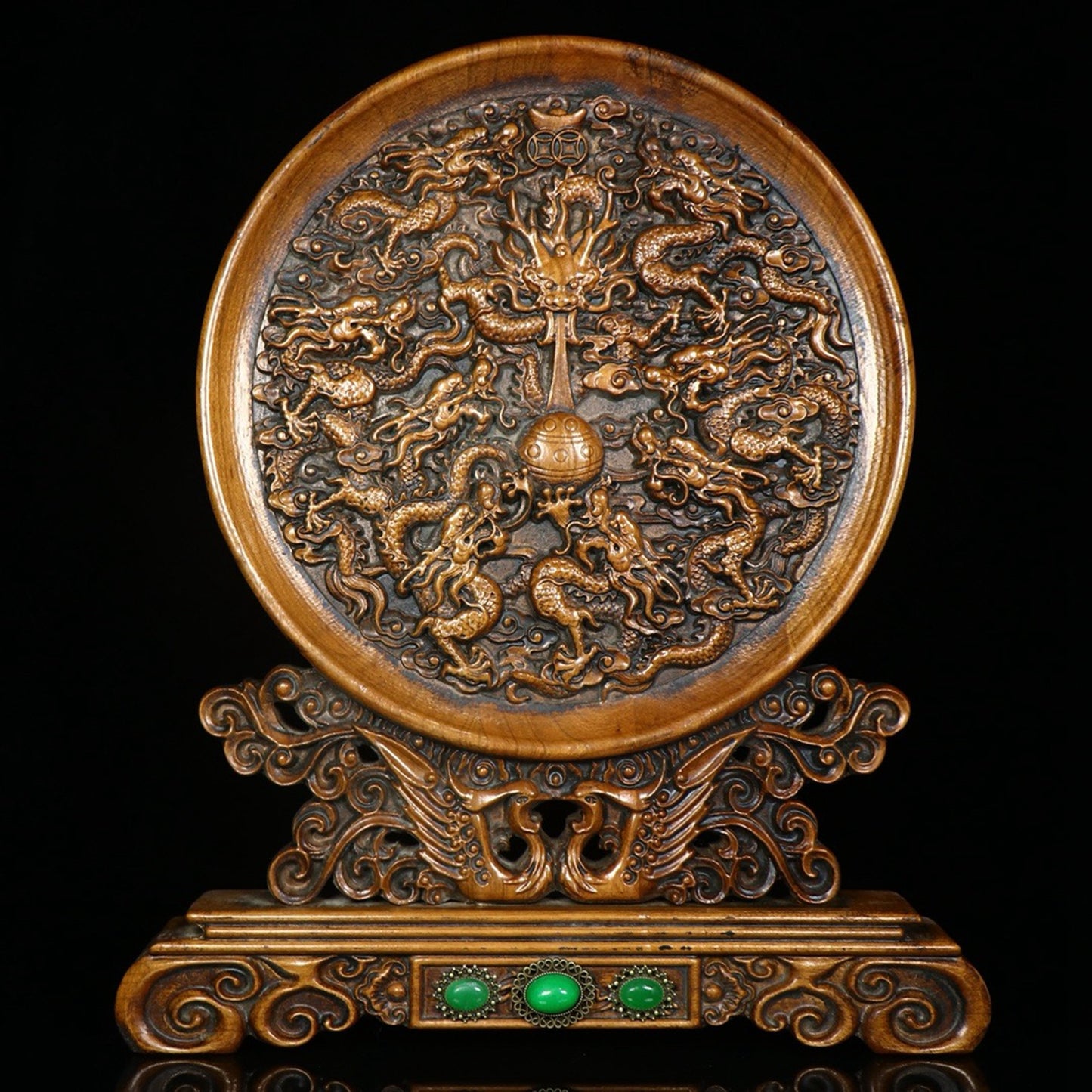 Chinese antique boxwood handmade carved Kowloon screen