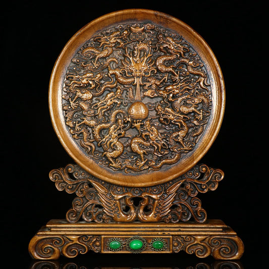 Chinese antique boxwood handmade carved Kowloon screen