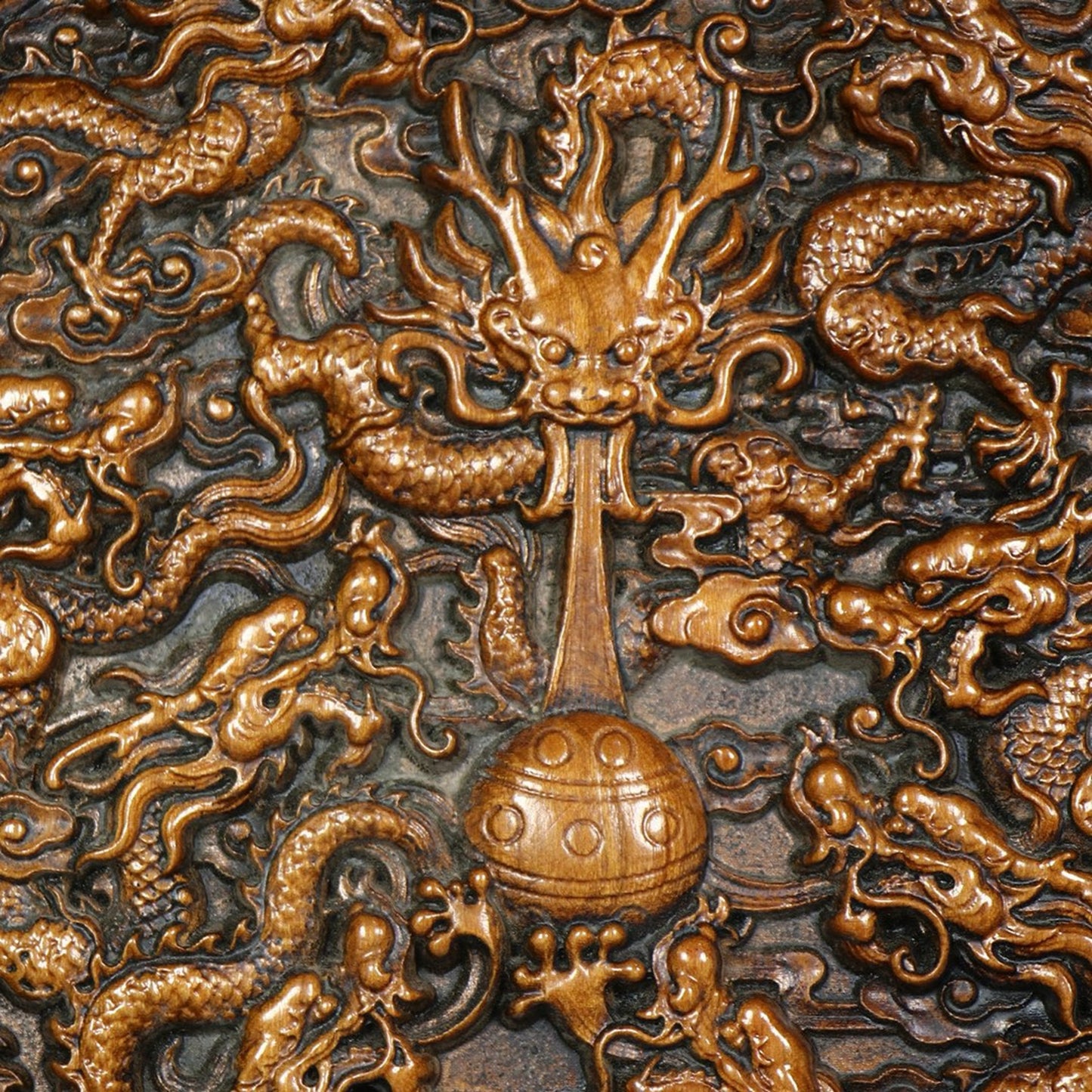 Chinese antique boxwood handmade carved Kowloon screen