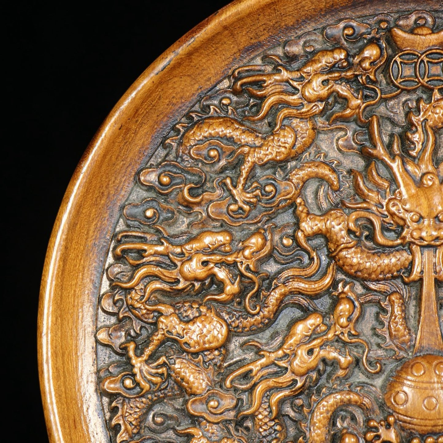 Chinese antique boxwood handmade carved Kowloon screen