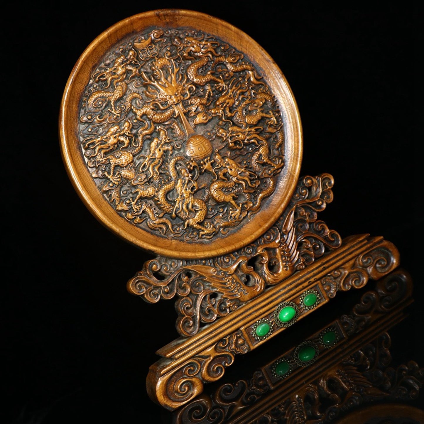 Chinese antique boxwood handmade carved Kowloon screen