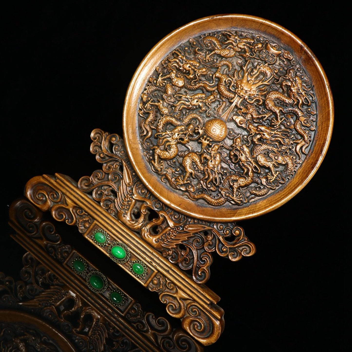 Chinese antique boxwood handmade carved Kowloon screen