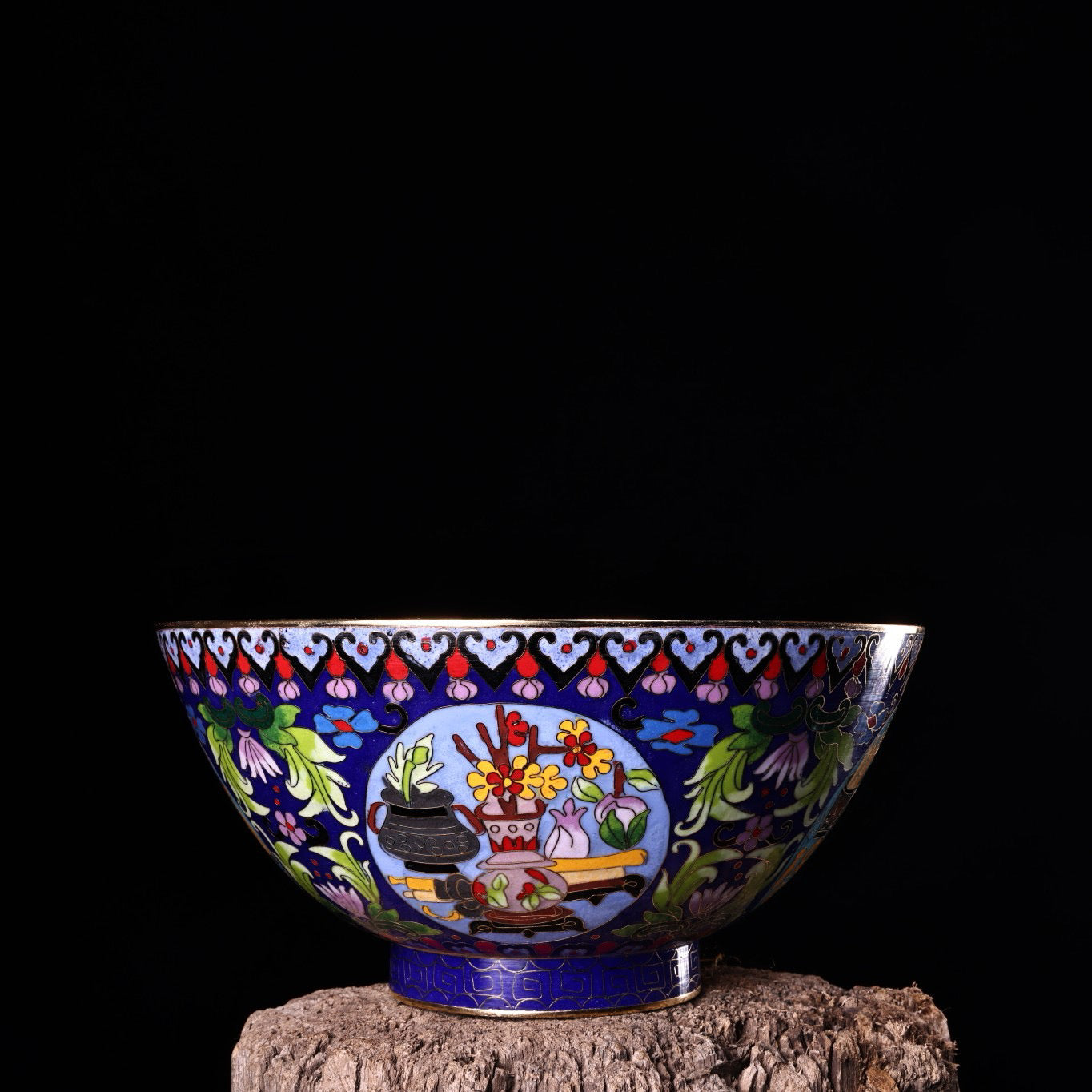 Chinese antique pure copper wire wound enamel cloisonn é gilded large bowl