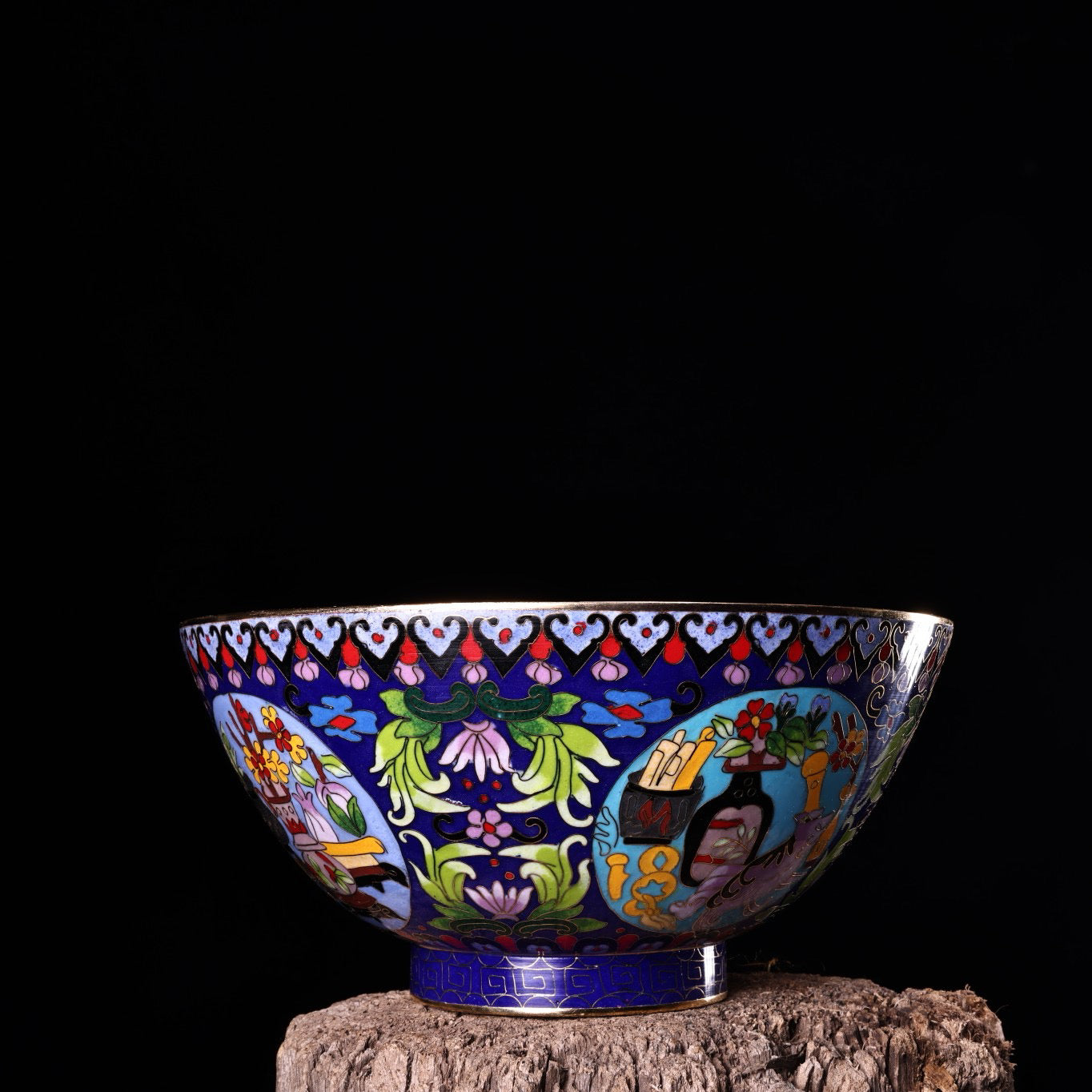Chinese antique pure copper wire wound enamel cloisonn é gilded large bowl