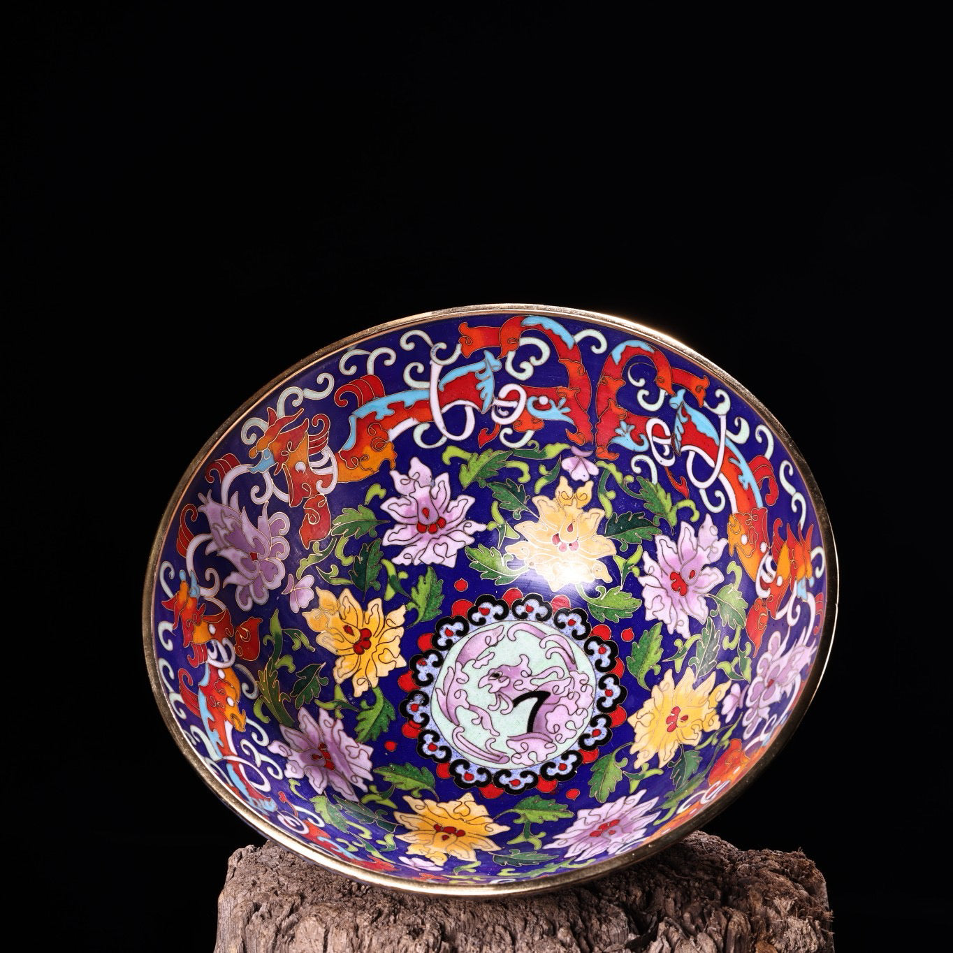 Chinese antique pure copper wire wound enamel cloisonn é gilded large bowl