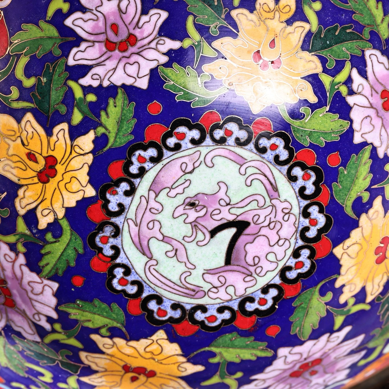 Chinese antique pure copper wire wound enamel cloisonn é gilded large bowl