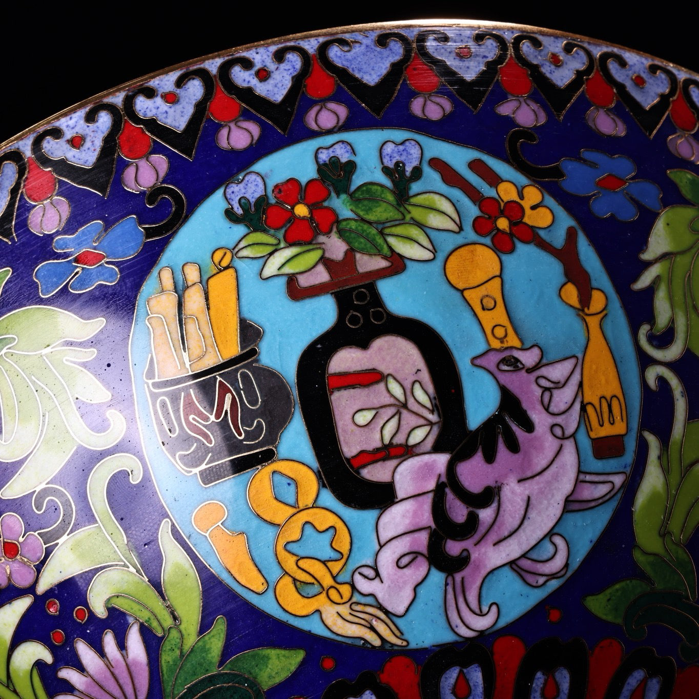 Chinese antique pure copper wire wound enamel cloisonn é gilded large bowl