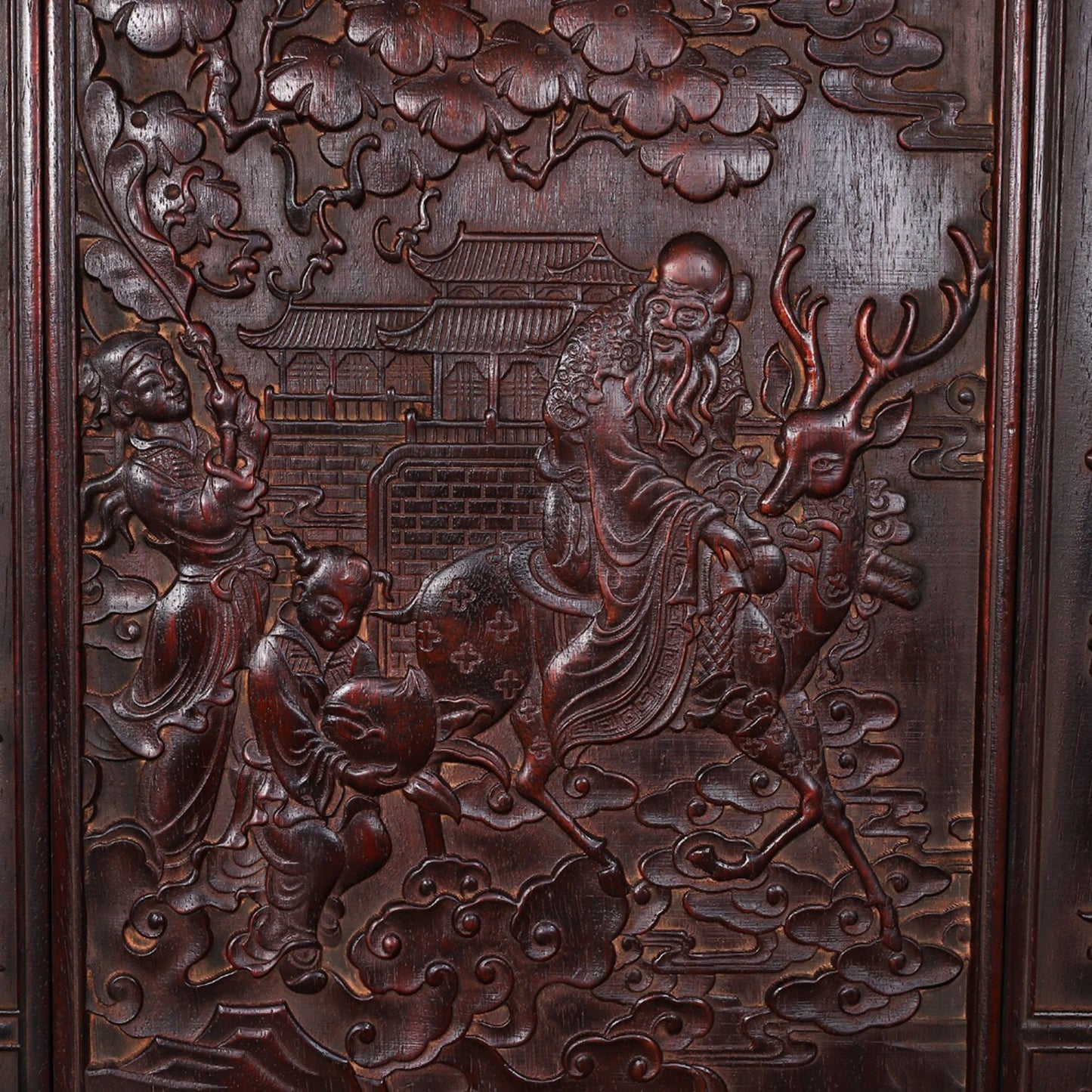 Chinese antique sandalwood carving three-star birthday celebration central hall hanging plaque