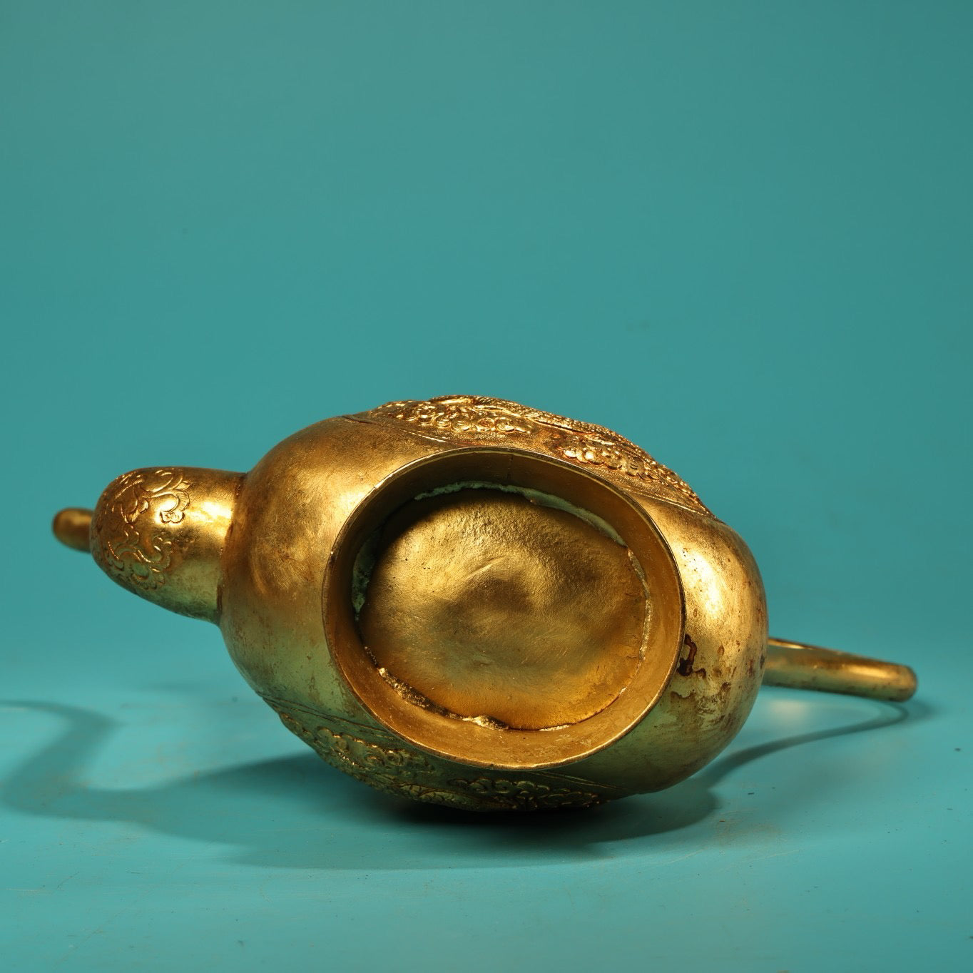 A set of Chinese antique pure copper high relief carved wine utensils