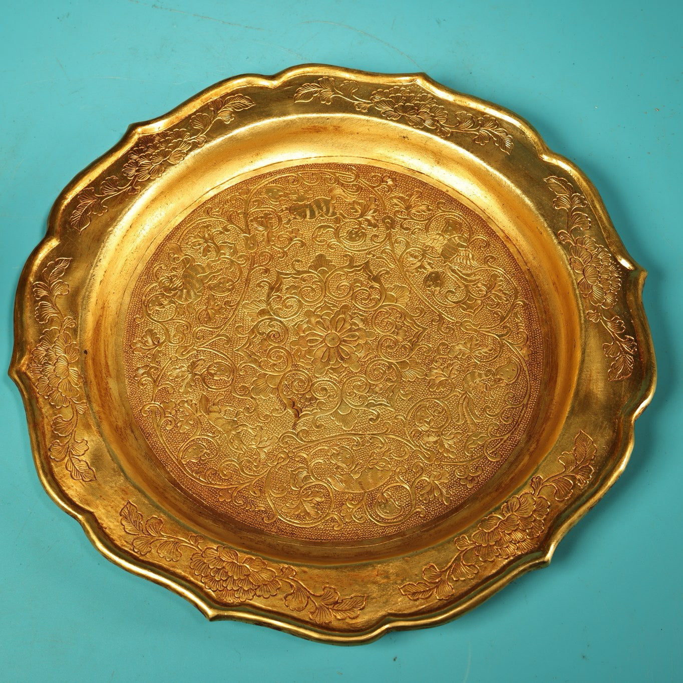 A set of Chinese antique pure copper high relief carved wine utensils