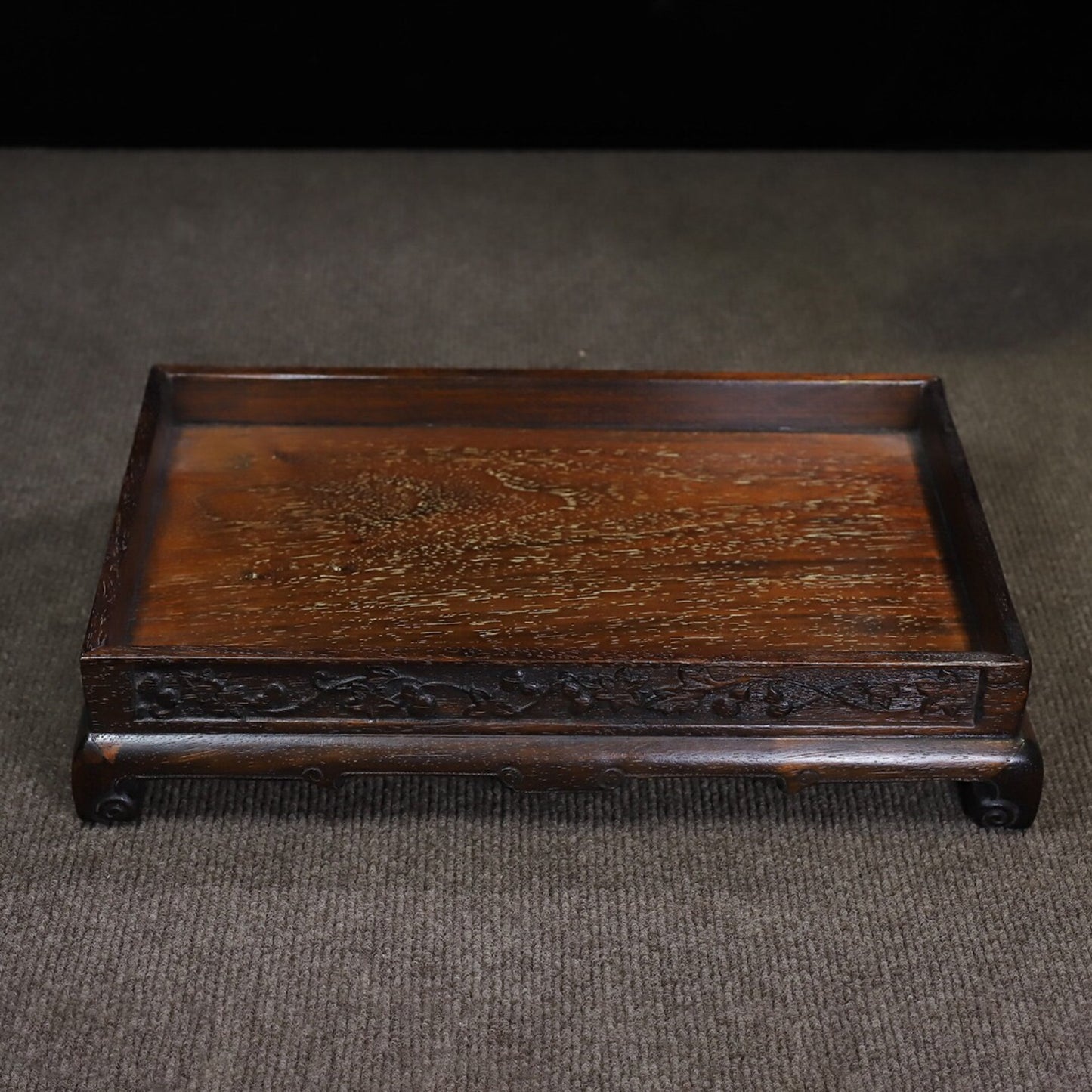 Chinese antique rosewood carved base tea tray