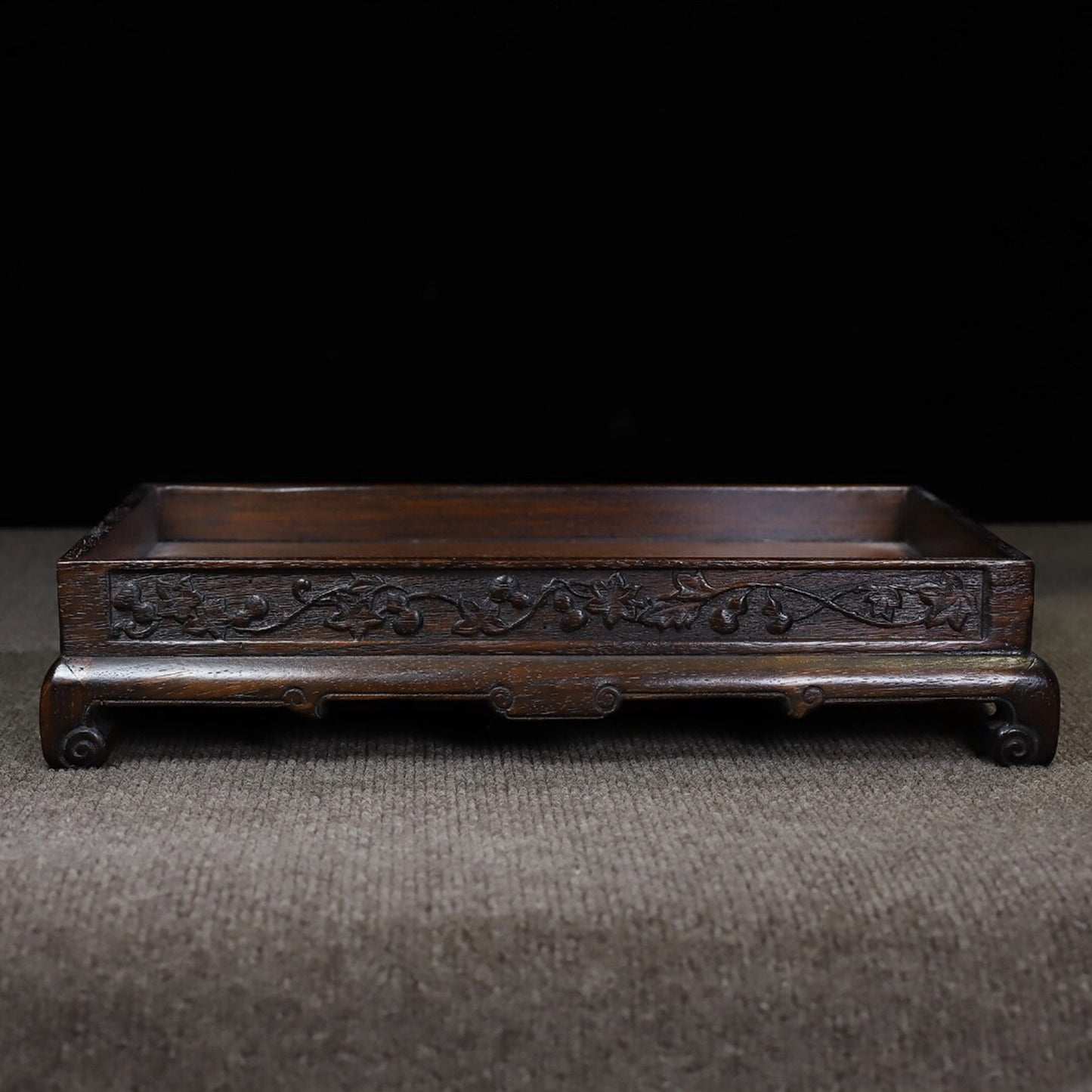 Chinese antique rosewood carved base tea tray
