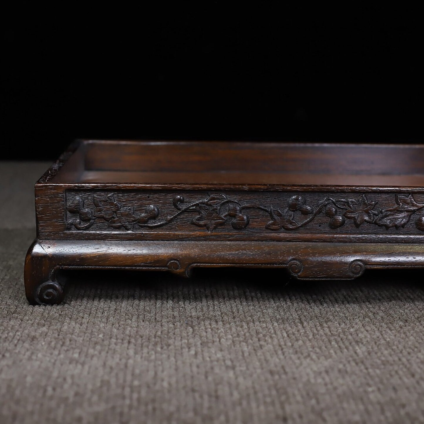 Chinese antique rosewood carved base tea tray