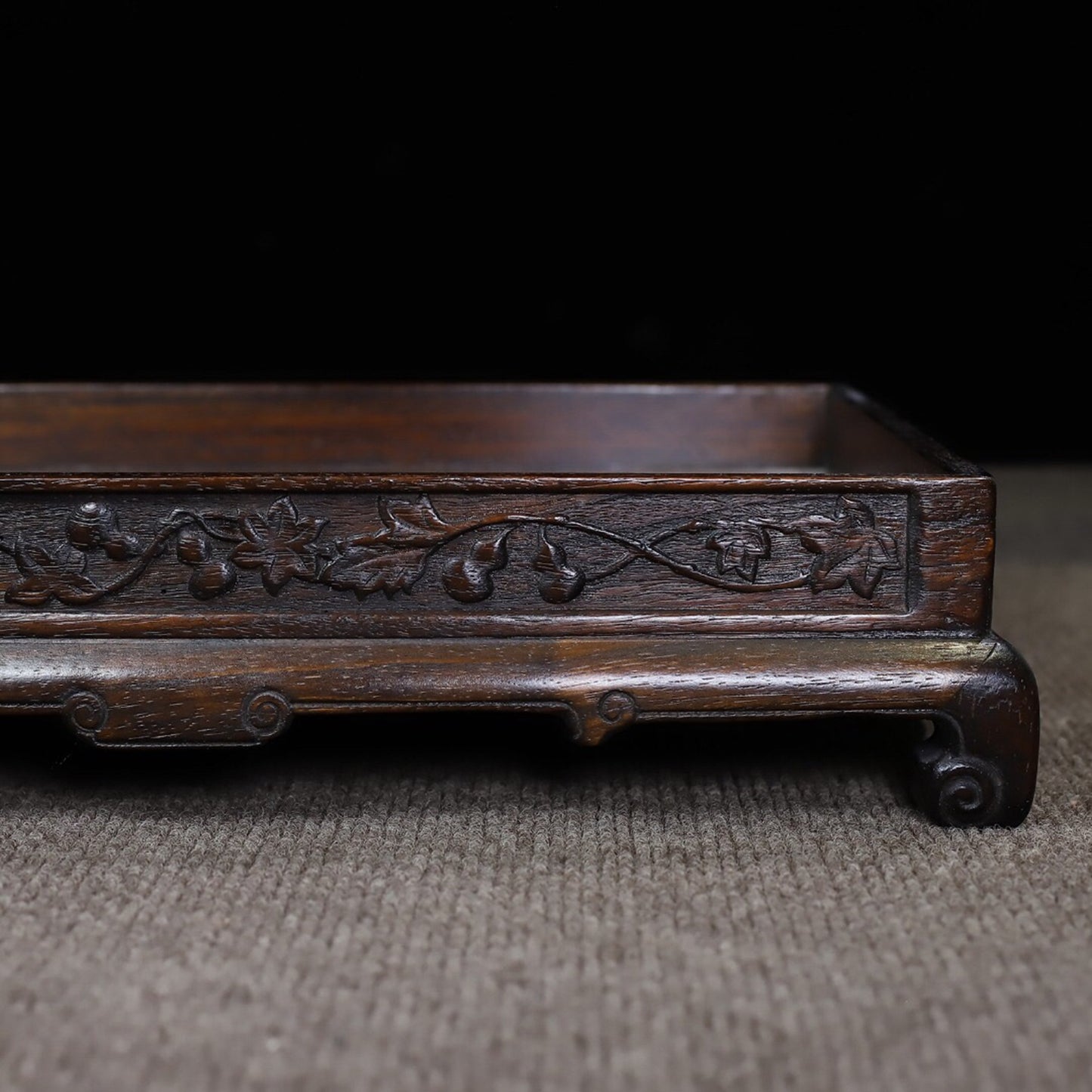 Chinese antique rosewood carved base tea tray