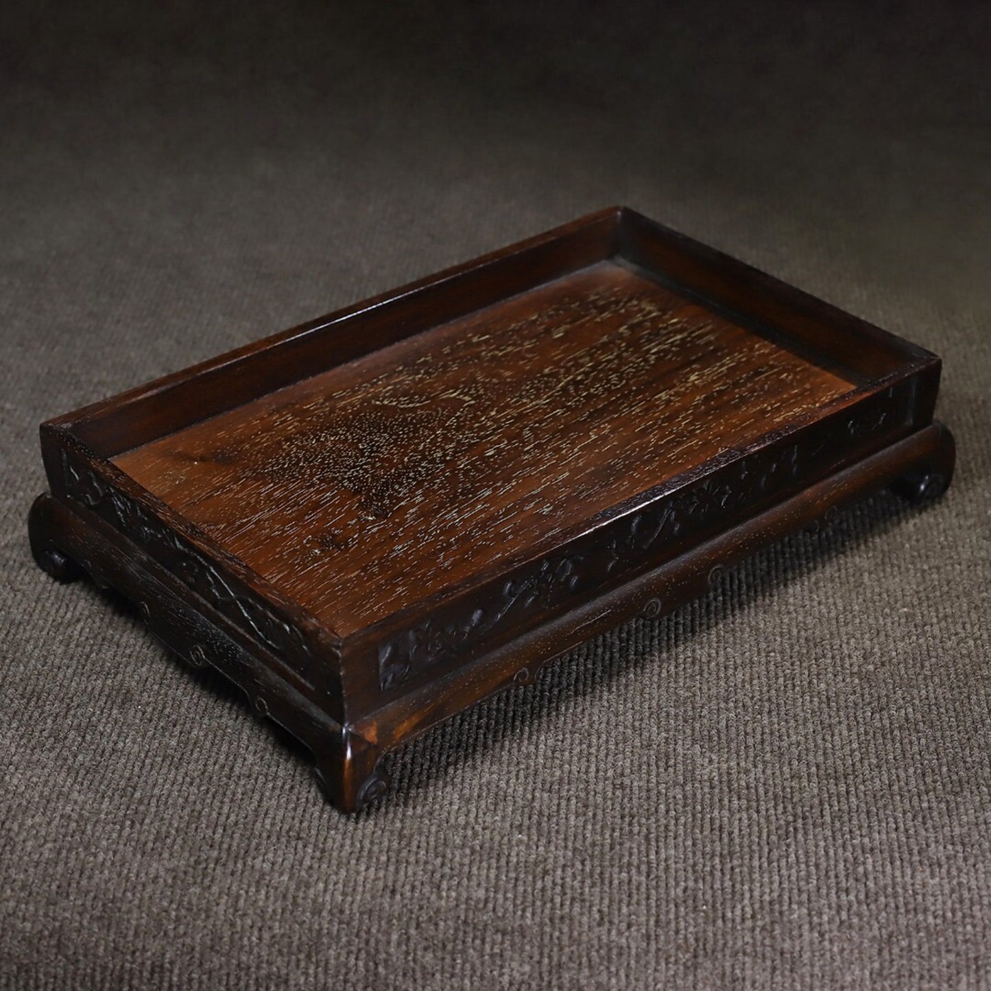 Chinese antique rosewood carved base tea tray