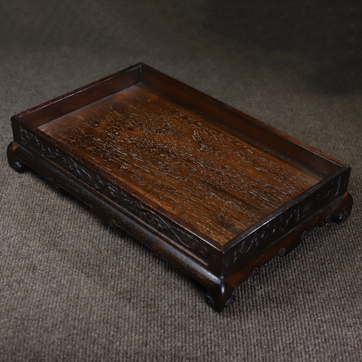 Chinese antique rosewood carved base tea tray
