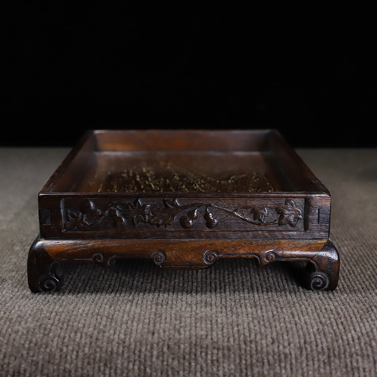 Chinese antique rosewood carved base tea tray