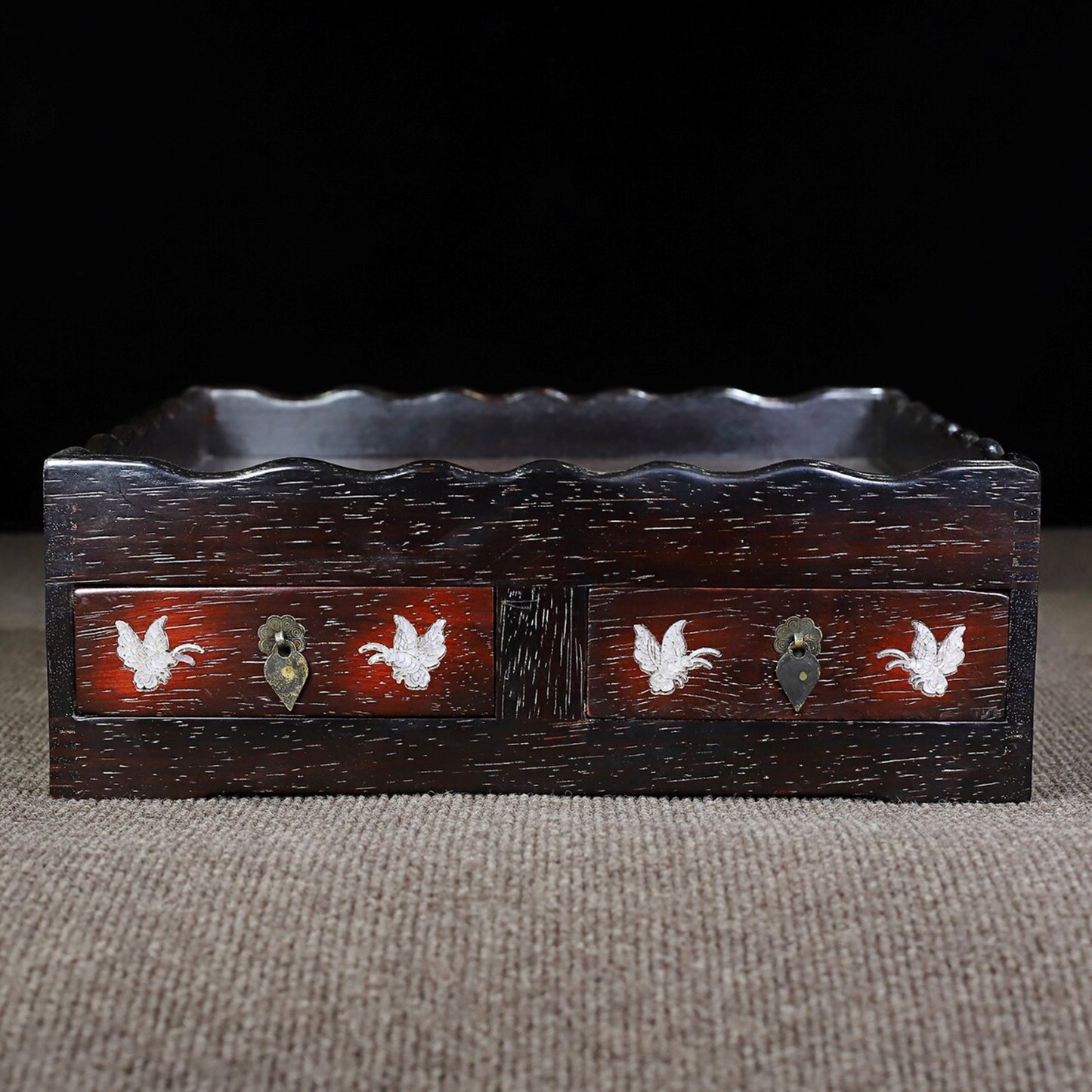 Chinese antique rosewood inlaid with colorful shells, mandarin ducks playing in the water, exquisite tea table