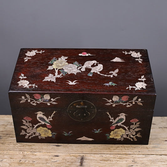 Chinese antique rosewood flower and bird box