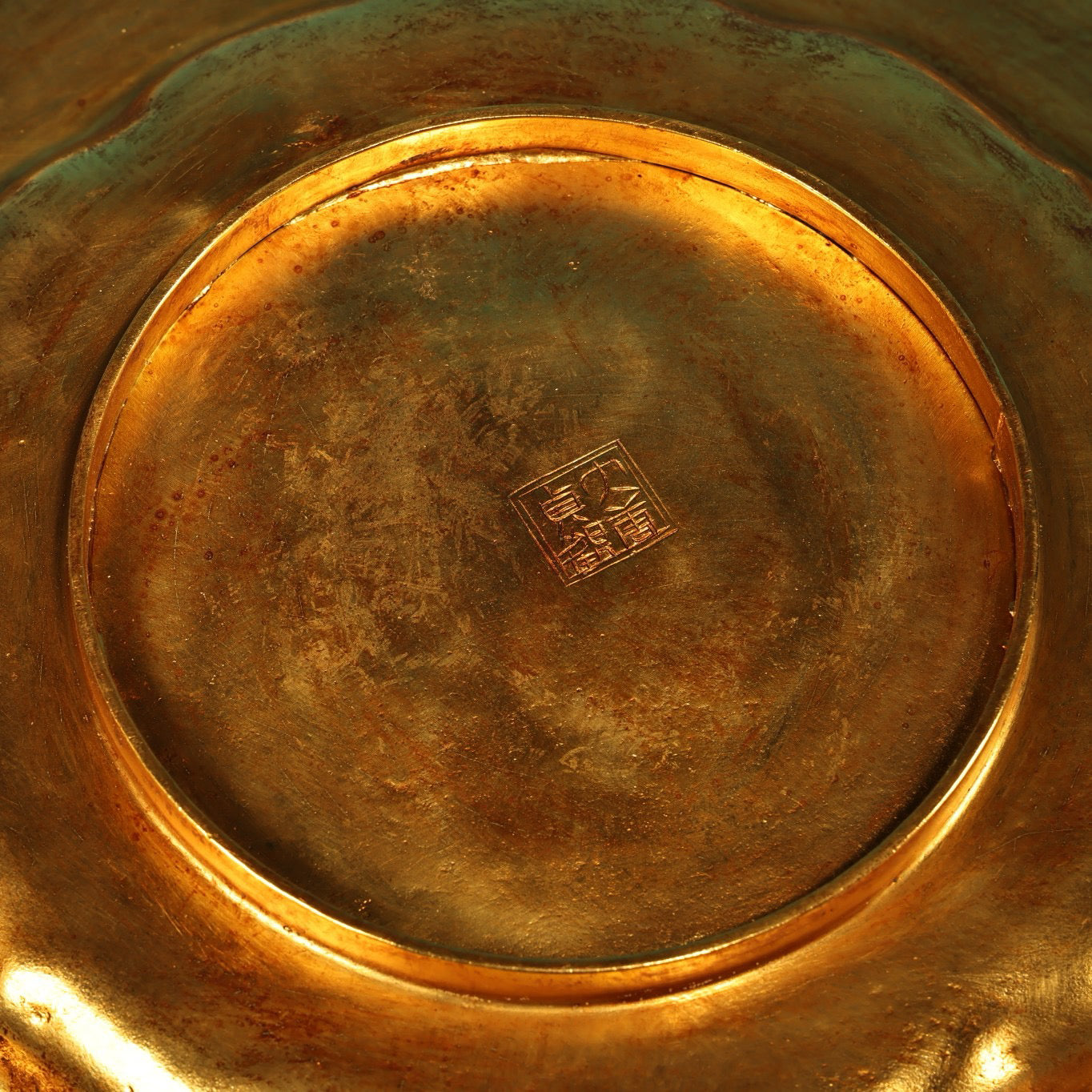 A set of Chinese antique pure copper high relief carved gourd wine pot with plates and wine utensils