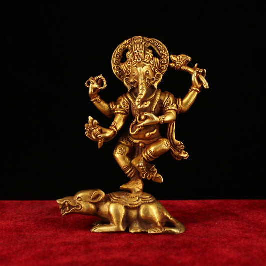 Chinese Antique Pure Copper High Relief Carving of Elephant Nose God of Wealth