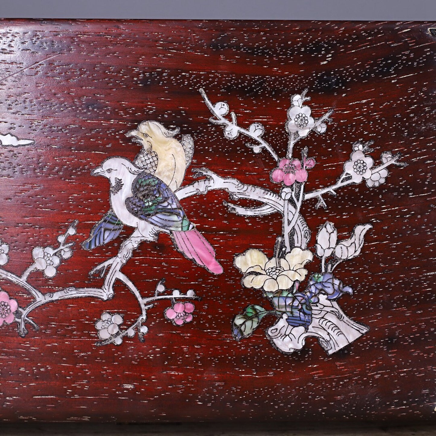 Chinese antique small leaf rosewood inlaid with shells, flowers, and birds jewelry box
