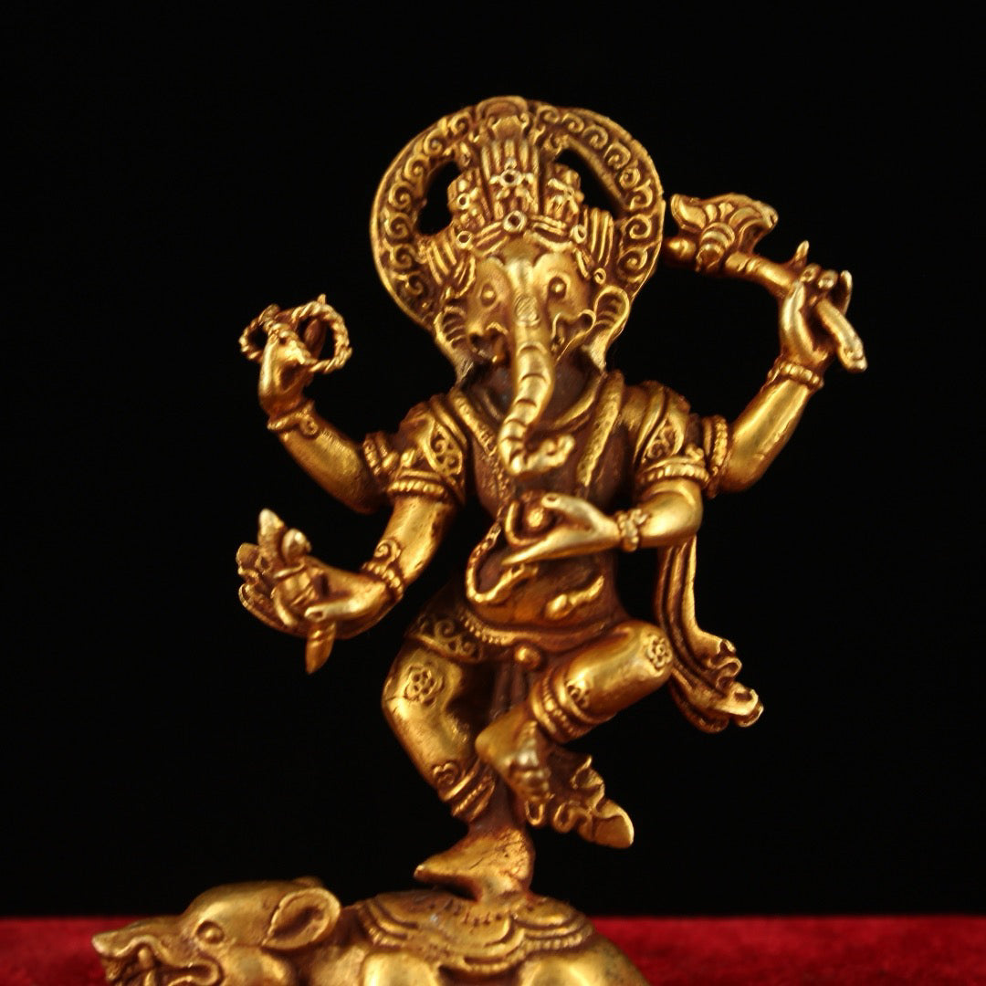 Chinese Antique Pure Copper High Relief Carving of Elephant Nose God of Wealth