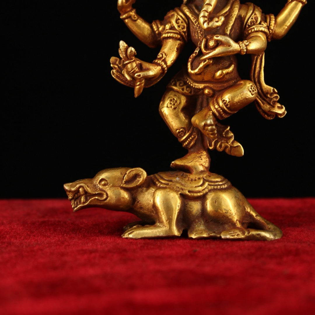Chinese Antique Pure Copper High Relief Carving of Elephant Nose God of Wealth