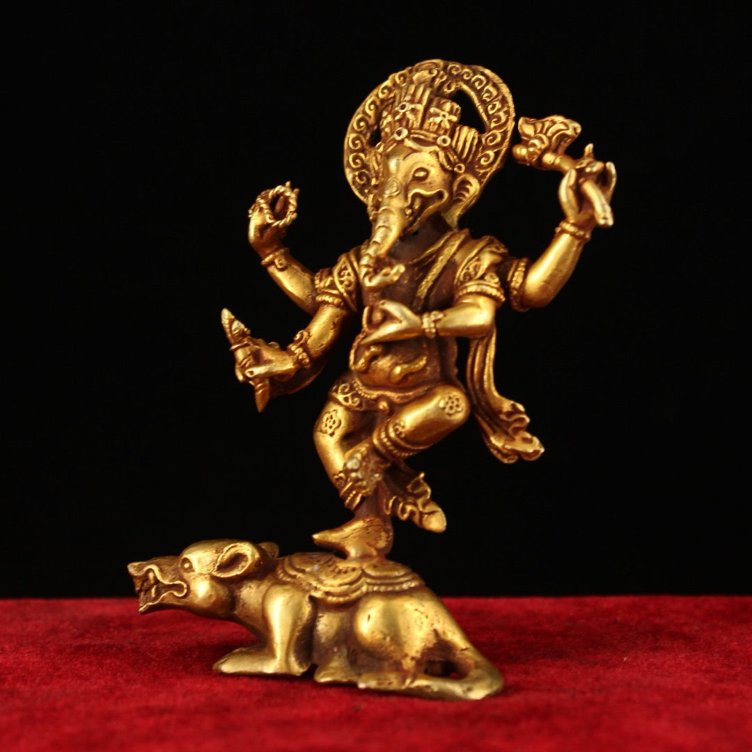 Chinese Antique Pure Copper High Relief Carving of Elephant Nose God of Wealth