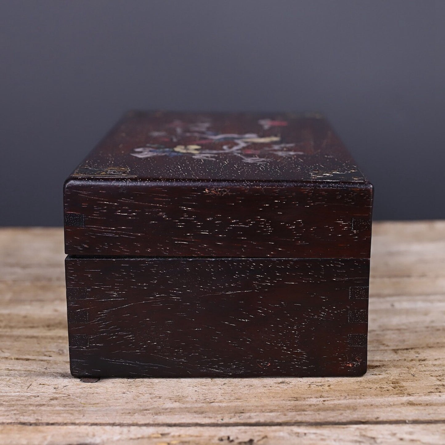 Chinese antique small leaf rosewood inlaid with shells, flowers, and birds jewelry box