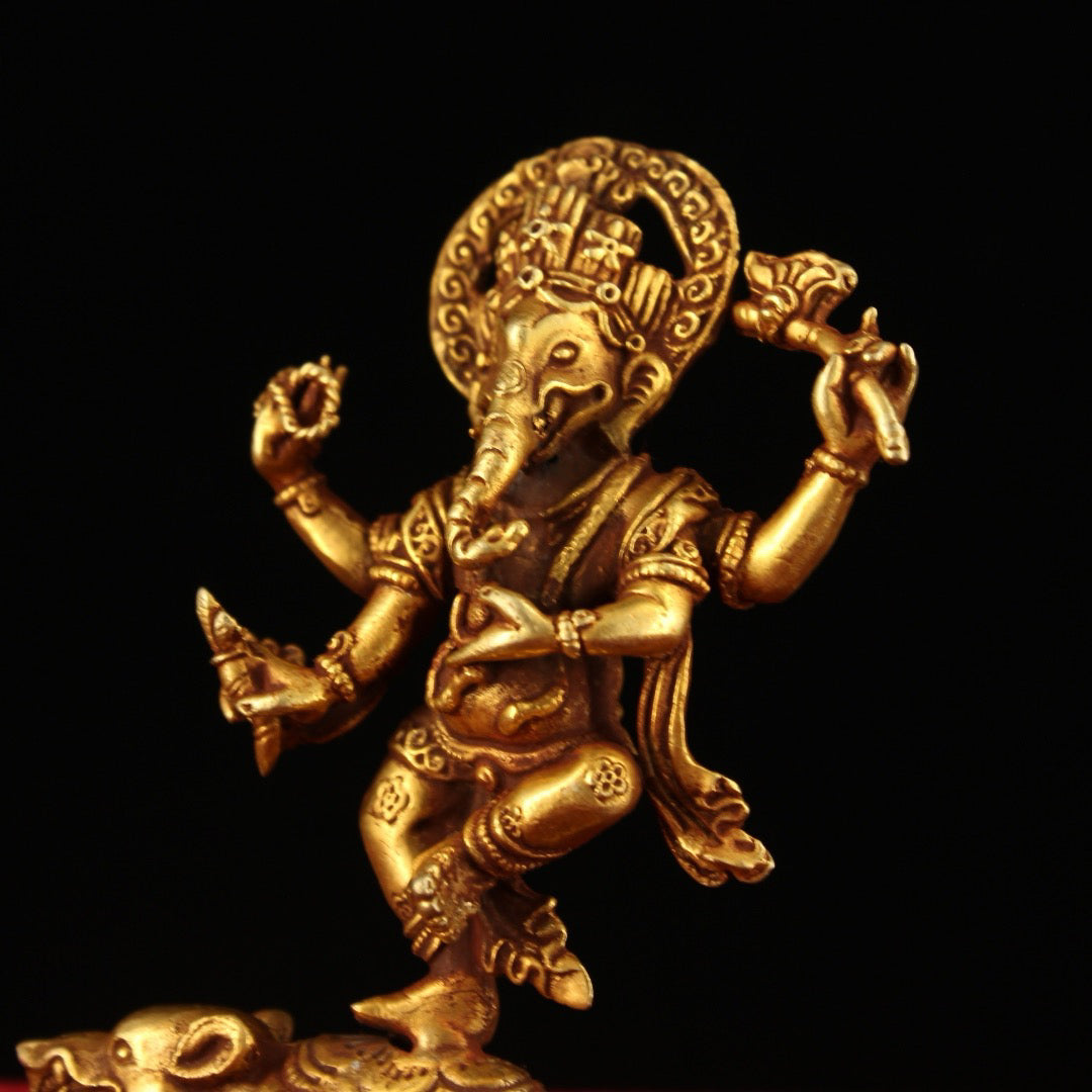 Chinese Antique Pure Copper High Relief Carving of Elephant Nose God of Wealth