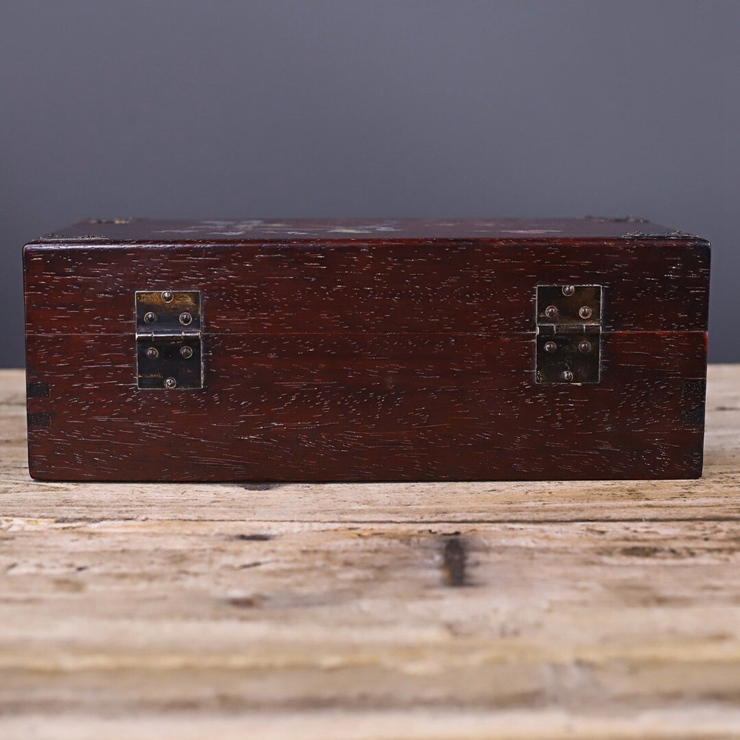Chinese antique small leaf rosewood inlaid with shells, flowers, and birds jewelry box
