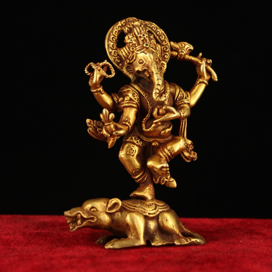 Chinese Antique Pure Copper High Relief Carving of Elephant Nose God of Wealth