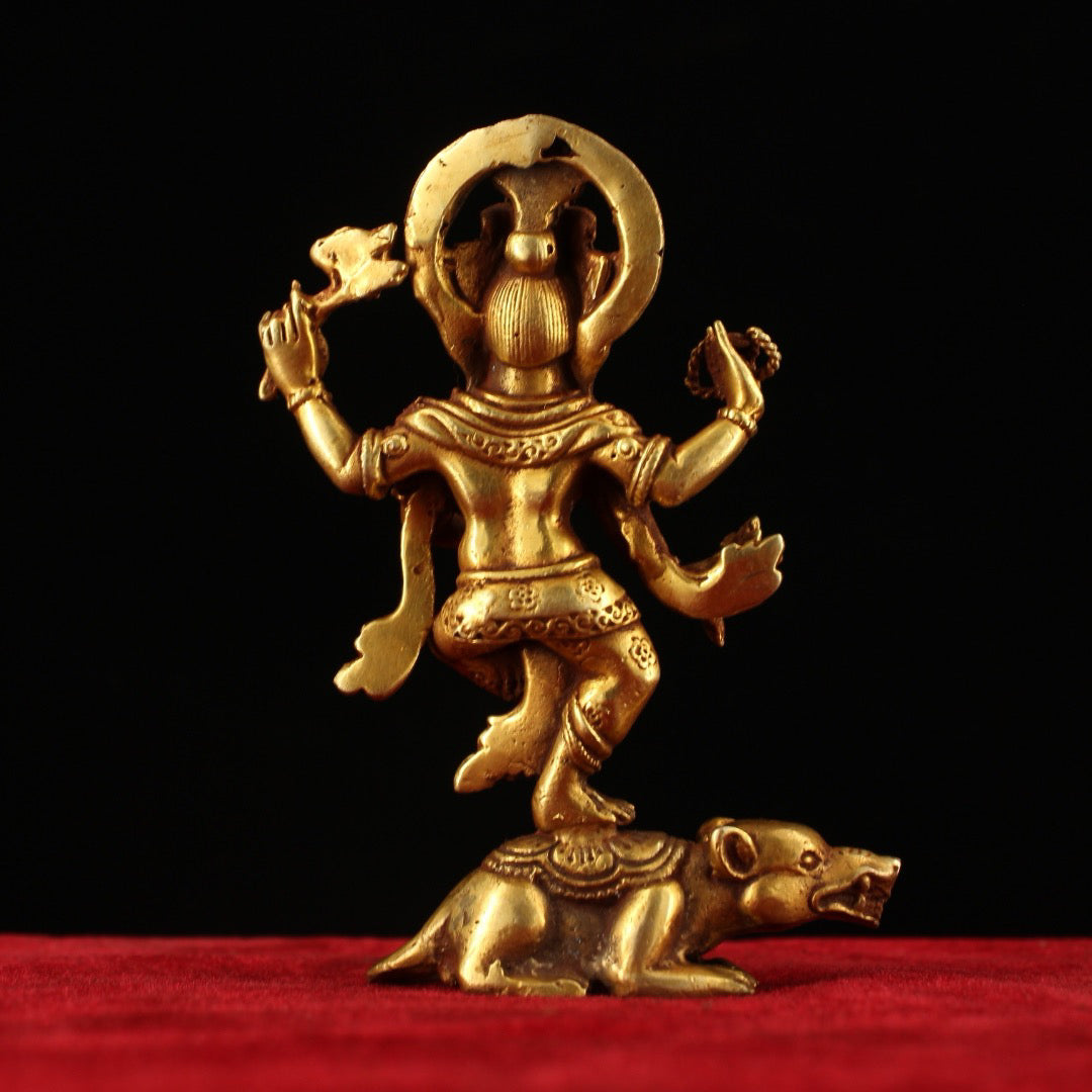 Chinese Antique Pure Copper High Relief Carving of Elephant Nose God of Wealth