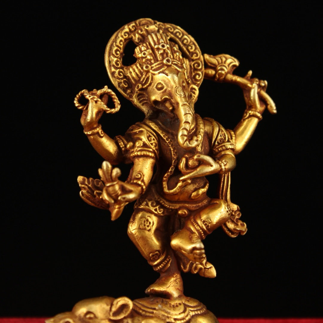 Chinese Antique Pure Copper High Relief Carving of Elephant Nose God of Wealth