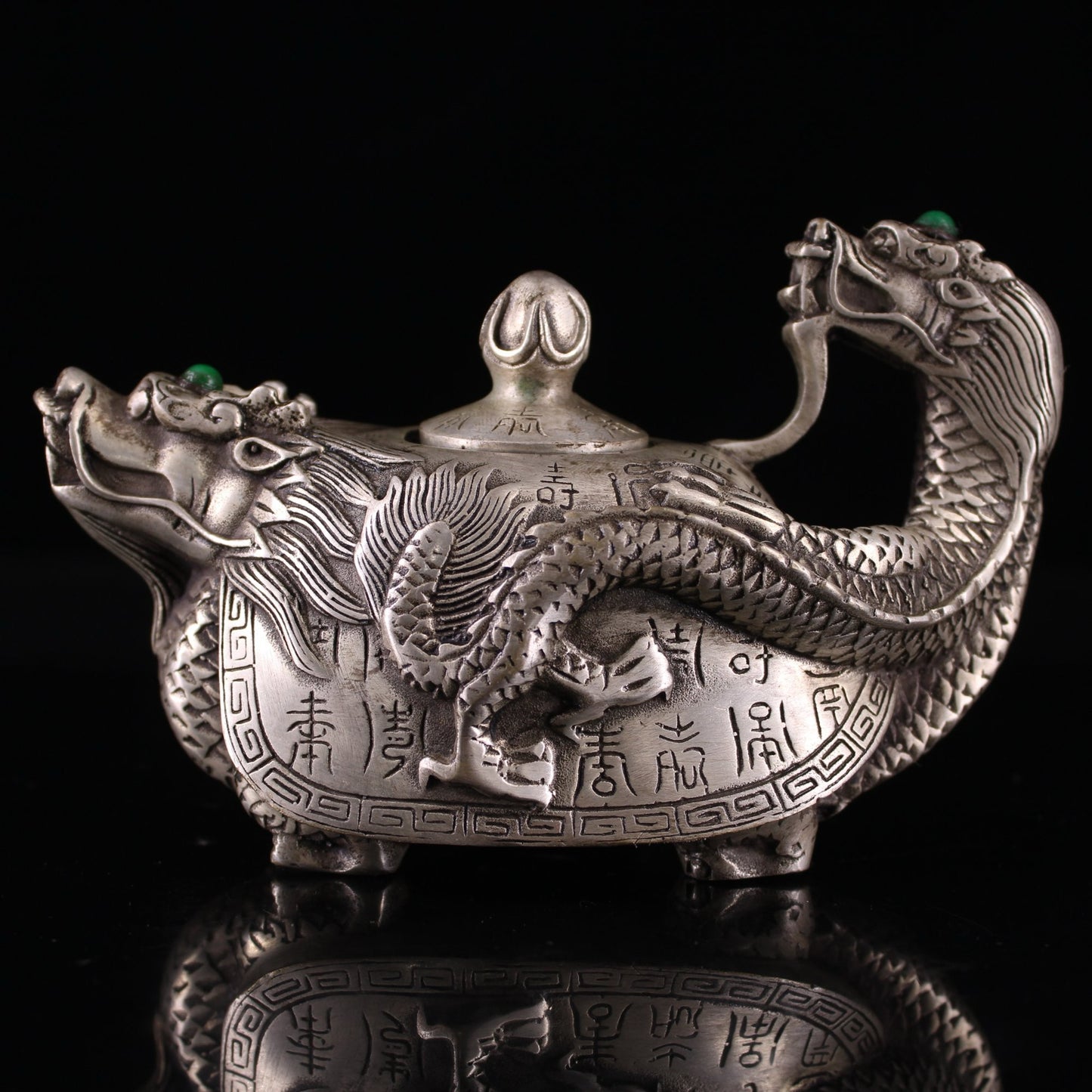 Chinese antique pure copper gilded silver dragon turtle teapot