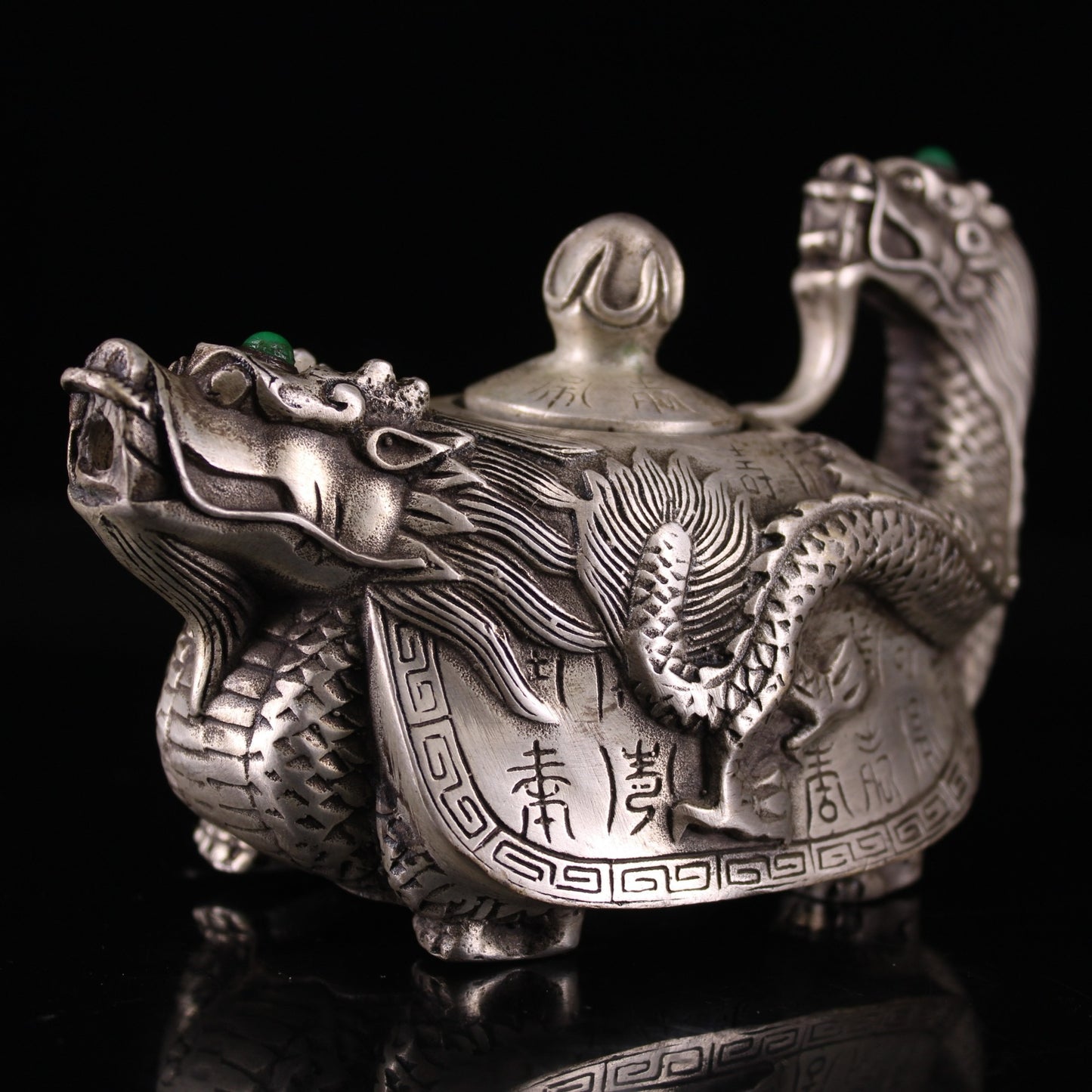 Chinese antique pure copper gilded silver dragon turtle teapot