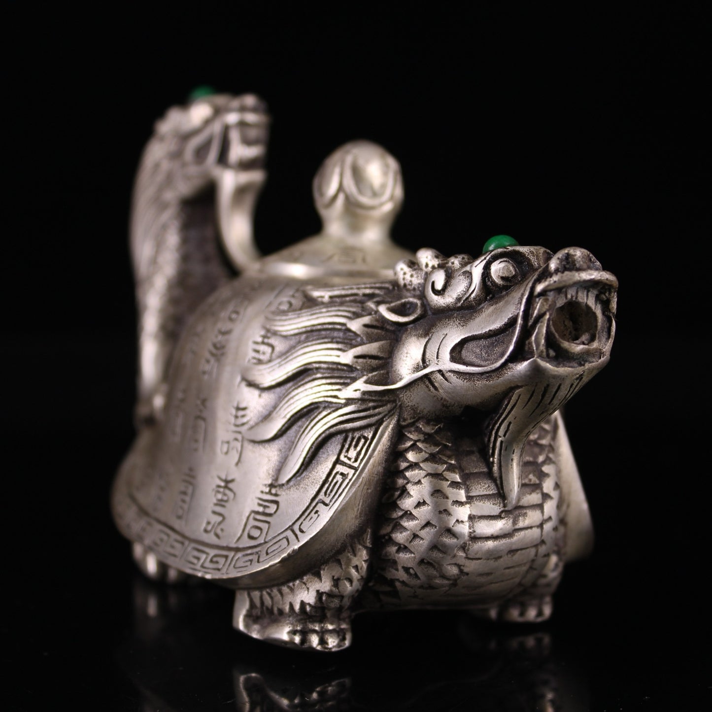 Chinese antique pure copper gilded silver dragon turtle teapot