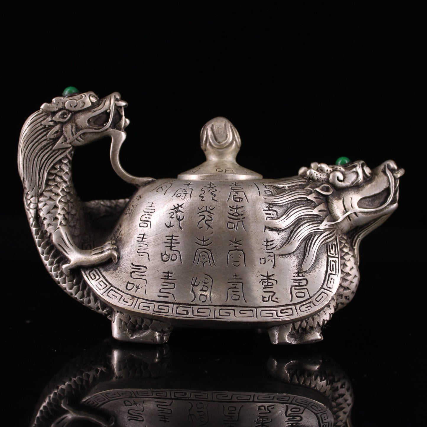Chinese antique pure copper gilded silver dragon turtle teapot