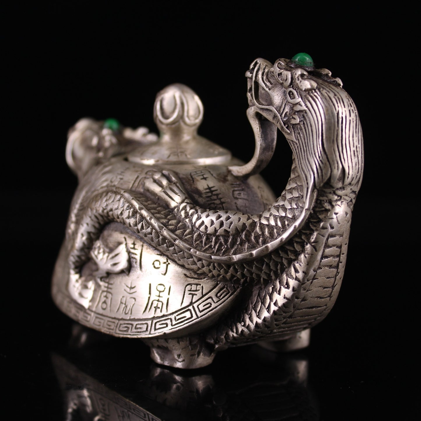 Chinese antique pure copper gilded silver dragon turtle teapot