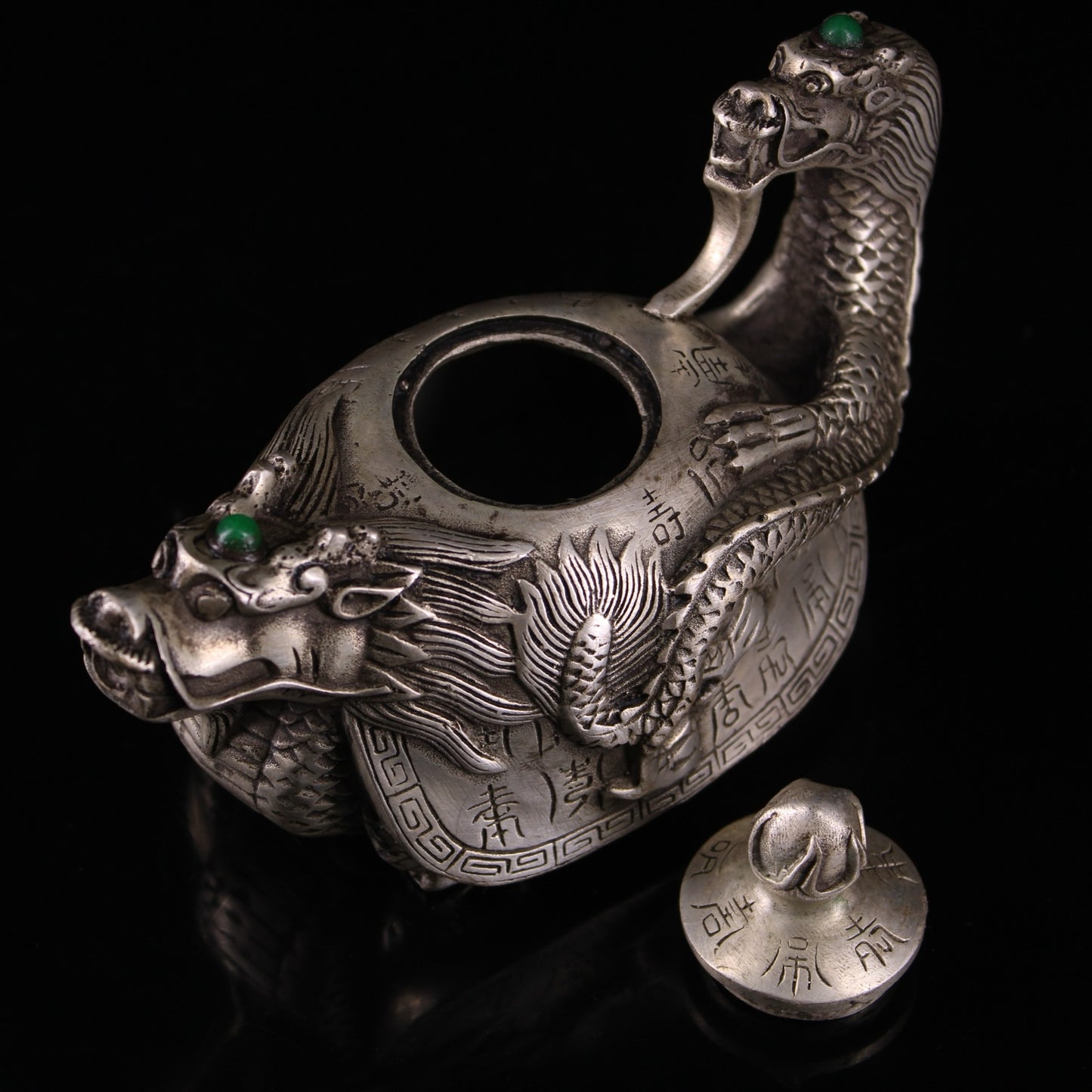 Chinese antique pure copper gilded silver dragon turtle teapot
