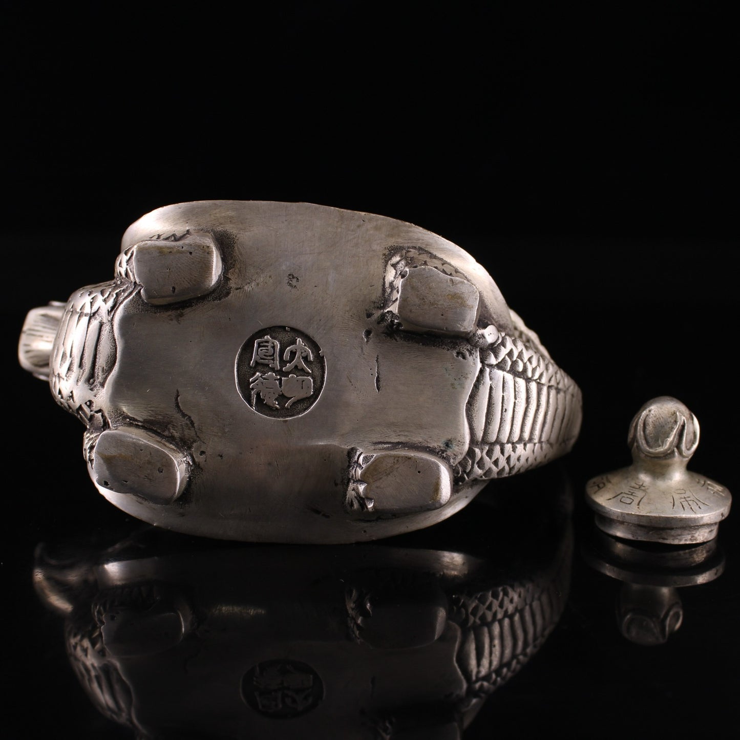 Chinese antique pure copper gilded silver dragon turtle teapot