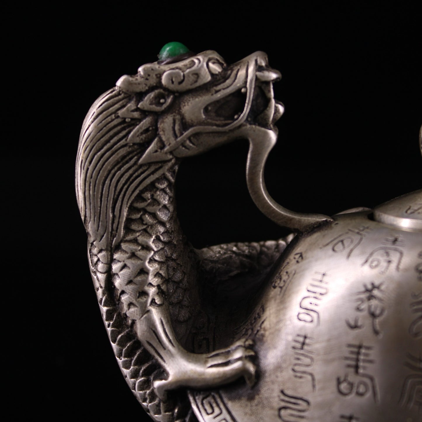 Chinese antique pure copper gilded silver dragon turtle teapot