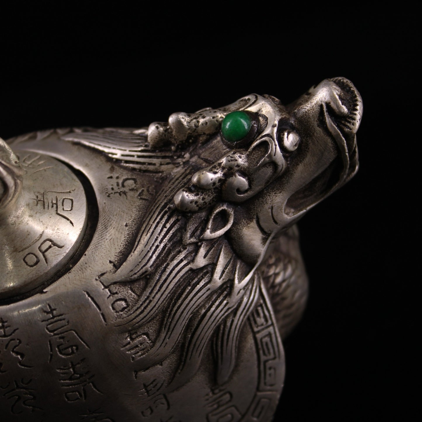 Chinese antique pure copper gilded silver dragon turtle teapot