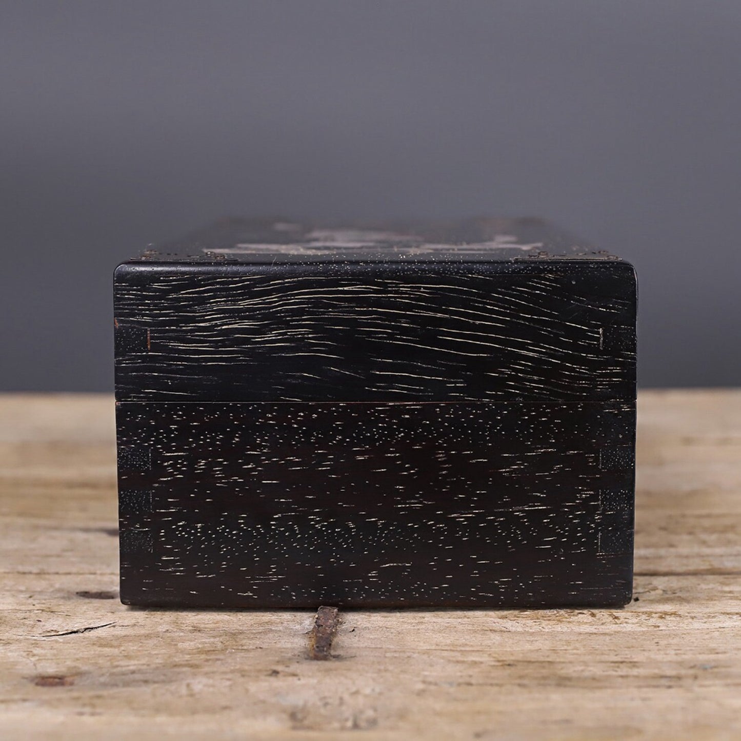 Chinese antique small leaf rosewood inlaid with shells, mandarin ducks playing in water jewelry box