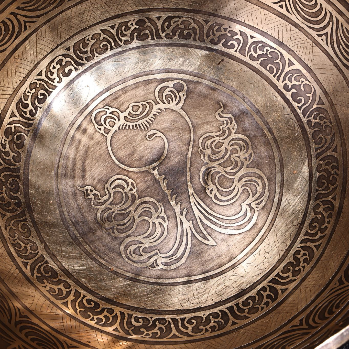 Chinese antique pure copper high relief carved Buddha sound bowl