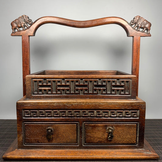 Chinese antique rosewood auspicious carrying box