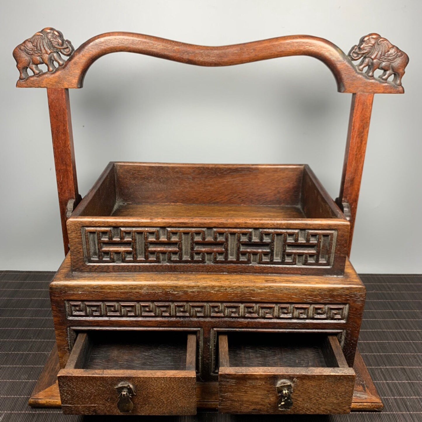 Chinese antique rosewood auspicious carrying box
